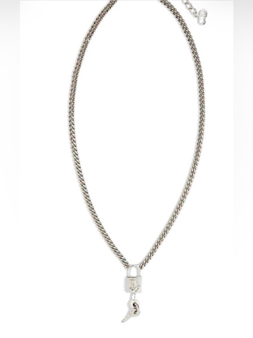 Authentic Dior Silver Key & Lock Charms  W/ 925 SterlingSilver Chain Necklace